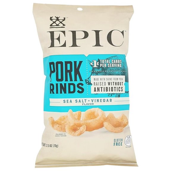 EPIC Sea Salt + Vinegar Oven Baked Pork Rinds Keto Friendly 2.5 oz