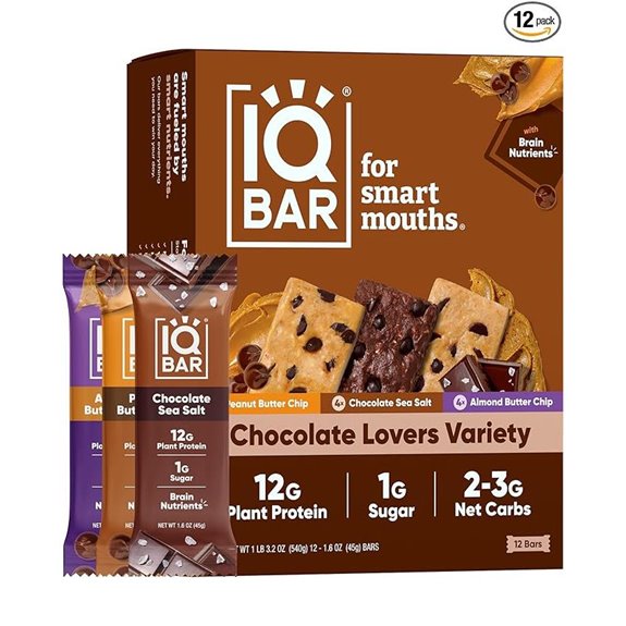 IQBAR Brain & Body Protein Bars - Chocolate Lovers Variety (12)