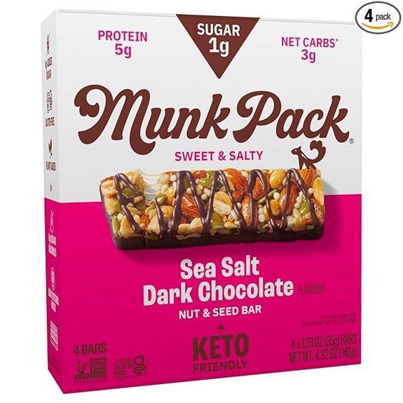 Munk Pack Keto Nut & Seed Bar Sea Salt Dark Chocolate 4 Count 1.23 oz