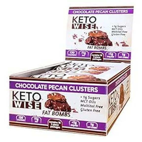 Keto Wise Fat Bombs - Chocolate Pecan Clusters - 16 packs 32g each