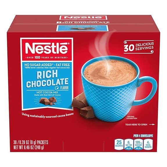 Nestle Hot Chocolate Packets No Sugar Added 30-Pack
