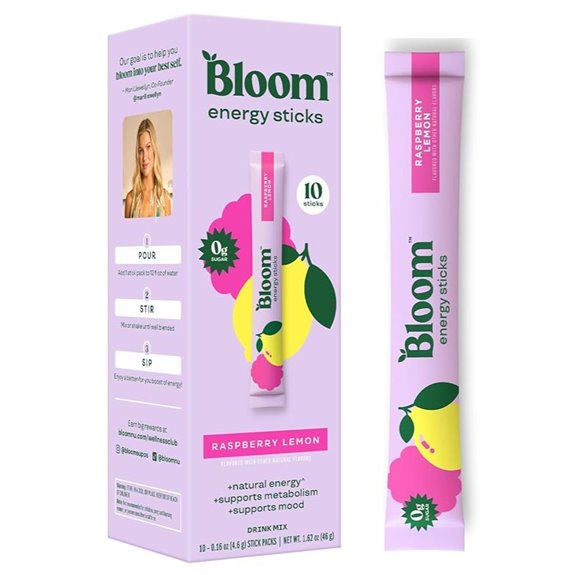 Bloom Energy Drink Powder Packets Sugar Free Raspberry Lemonade
