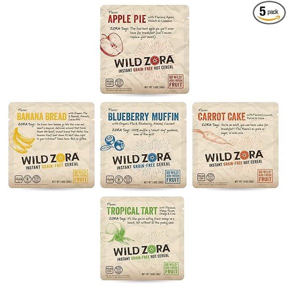 wild zora grain free cereal variety pack